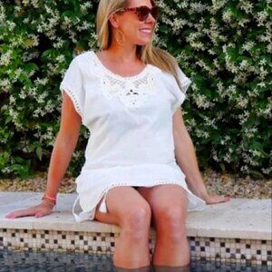 Stella & Dot Beach Keaton Tunic Crochet Cover Up White